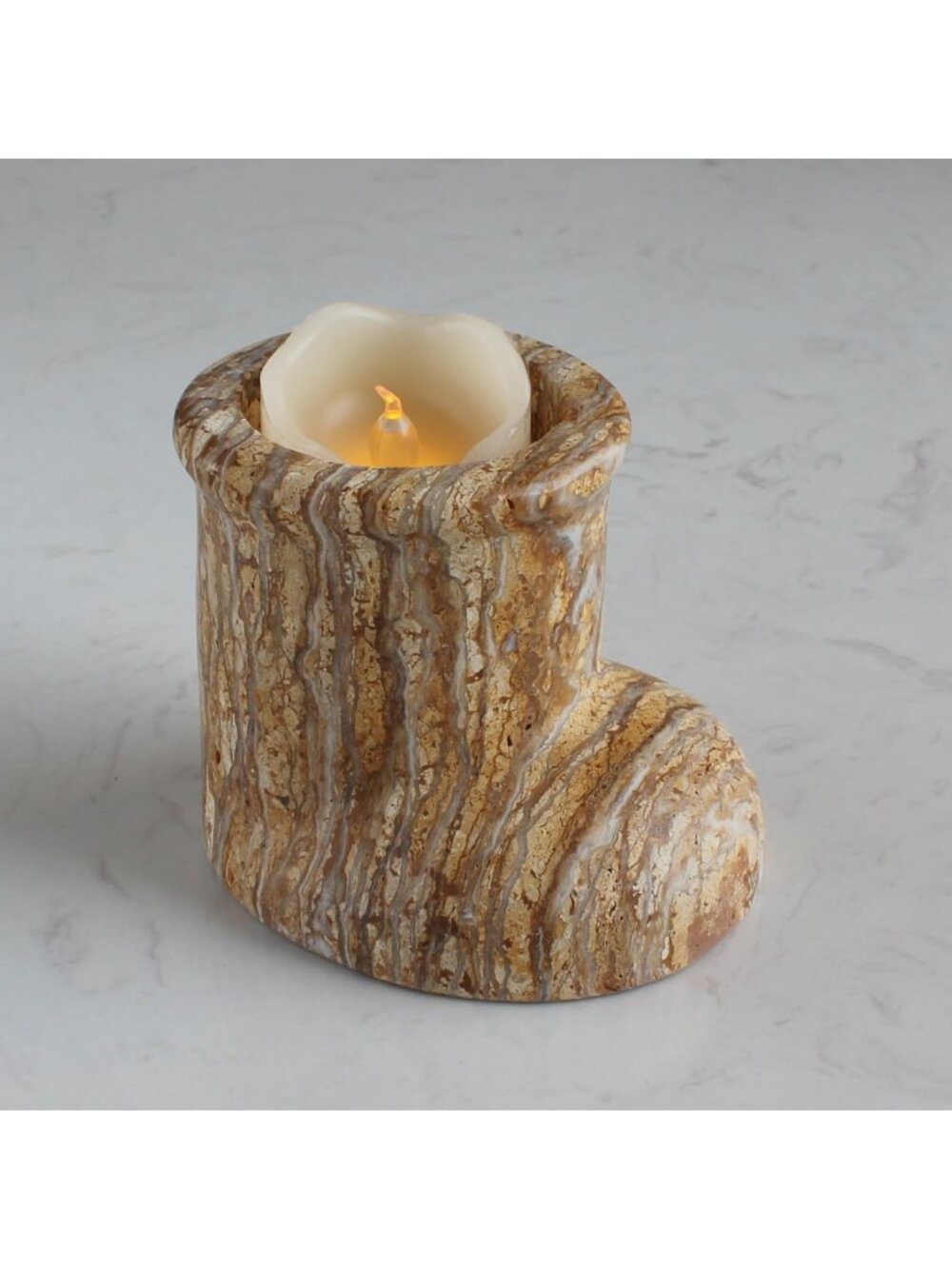 Christmas Santa Boot Desk Organizer - Marble Decor, Candle Holder & Makeup Brush